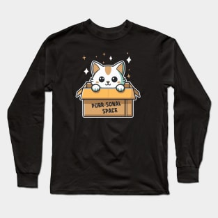 Purr-sonal Space Cat Shirt: Cute, Funny, Introvert, Emotional Boundaries, Ideal Cat Mom Gift for Girls - Cat Shirt Long Sleeve T-Shirt